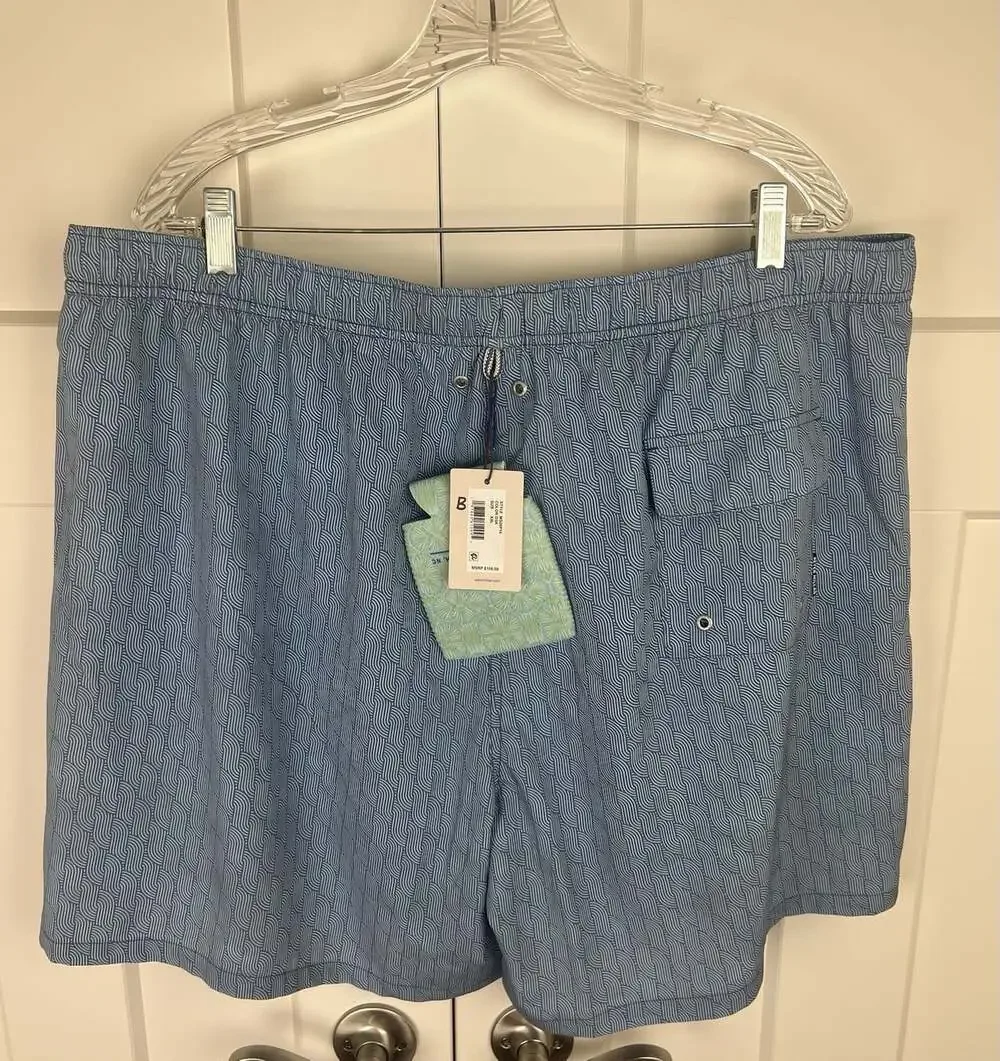 Peter Millar Crown Swim Trunks Men XXL Blue Geometric 7” Inseam NWT $108